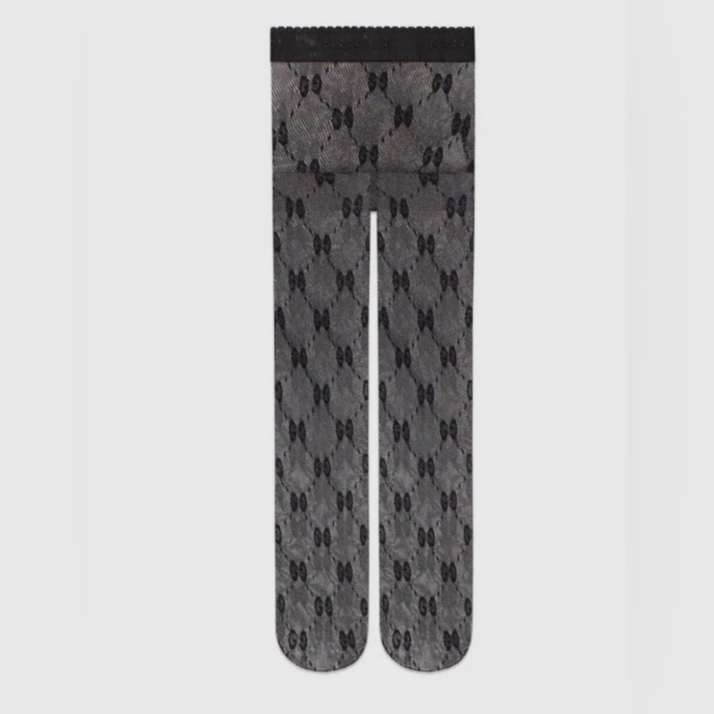 New Authentic Gucci GG Supreme Logo Tights Black Silver Size L